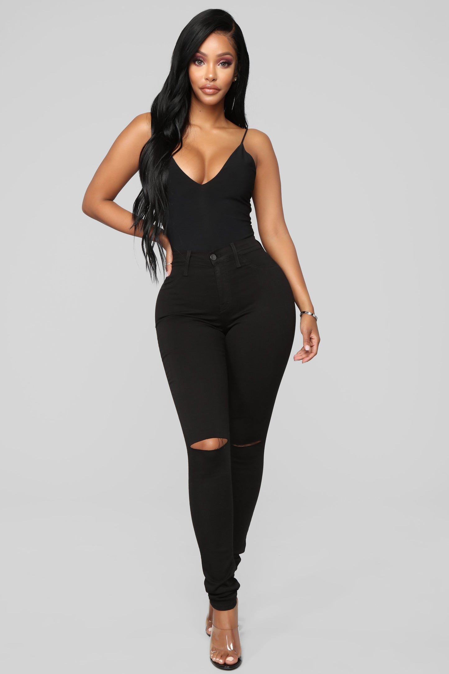 Skinny Jeans mit schmaler Taille - Schwarz