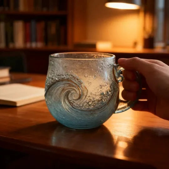 🔥 Exklusive handgemachte Seeglas-Tasse im Ozeanwellen-Design