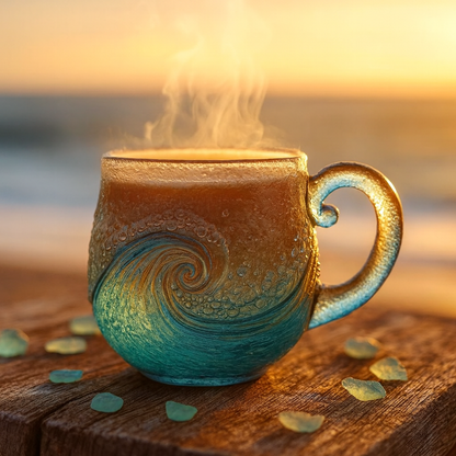 🔥 Exklusive handgemachte Seeglas-Tasse im Ozeanwellen-Design