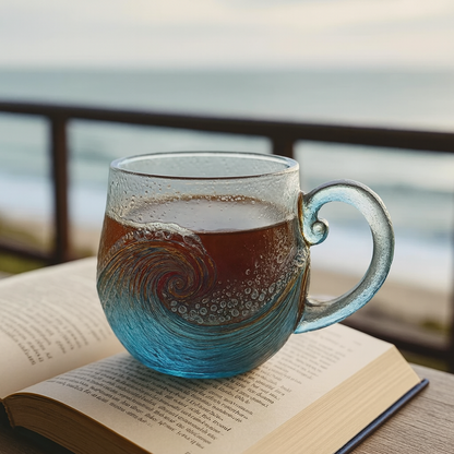 🔥 Exklusive handgemachte Seeglas-Tasse im Ozeanwellen-Design