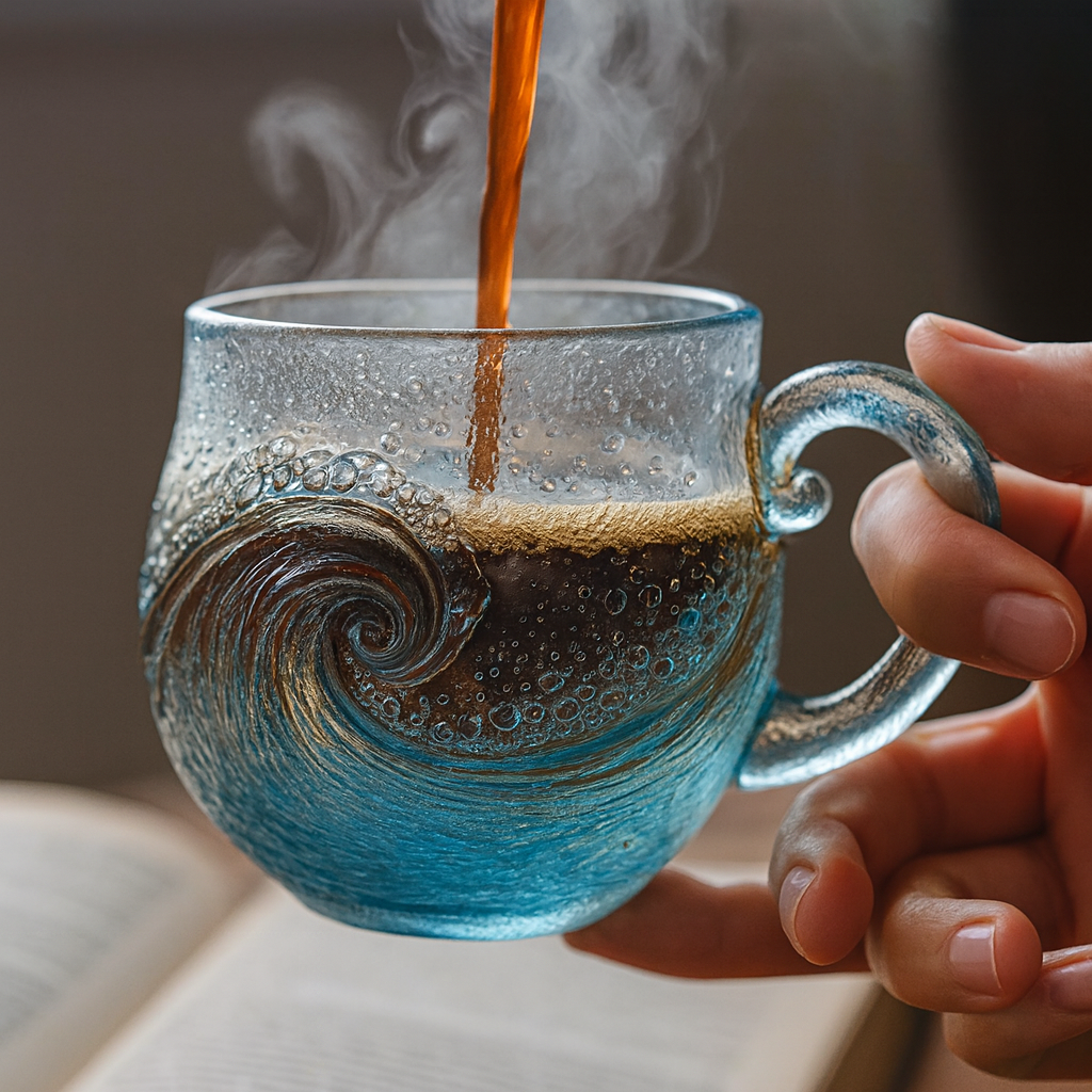 🔥 Exklusive handgemachte Seeglas-Tasse im Ozeanwellen-Design