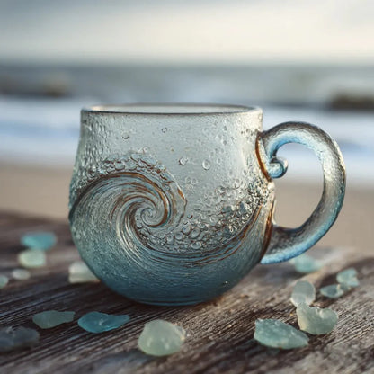 🔥 Exklusive handgemachte Seeglas-Tasse im Ozeanwellen-Design